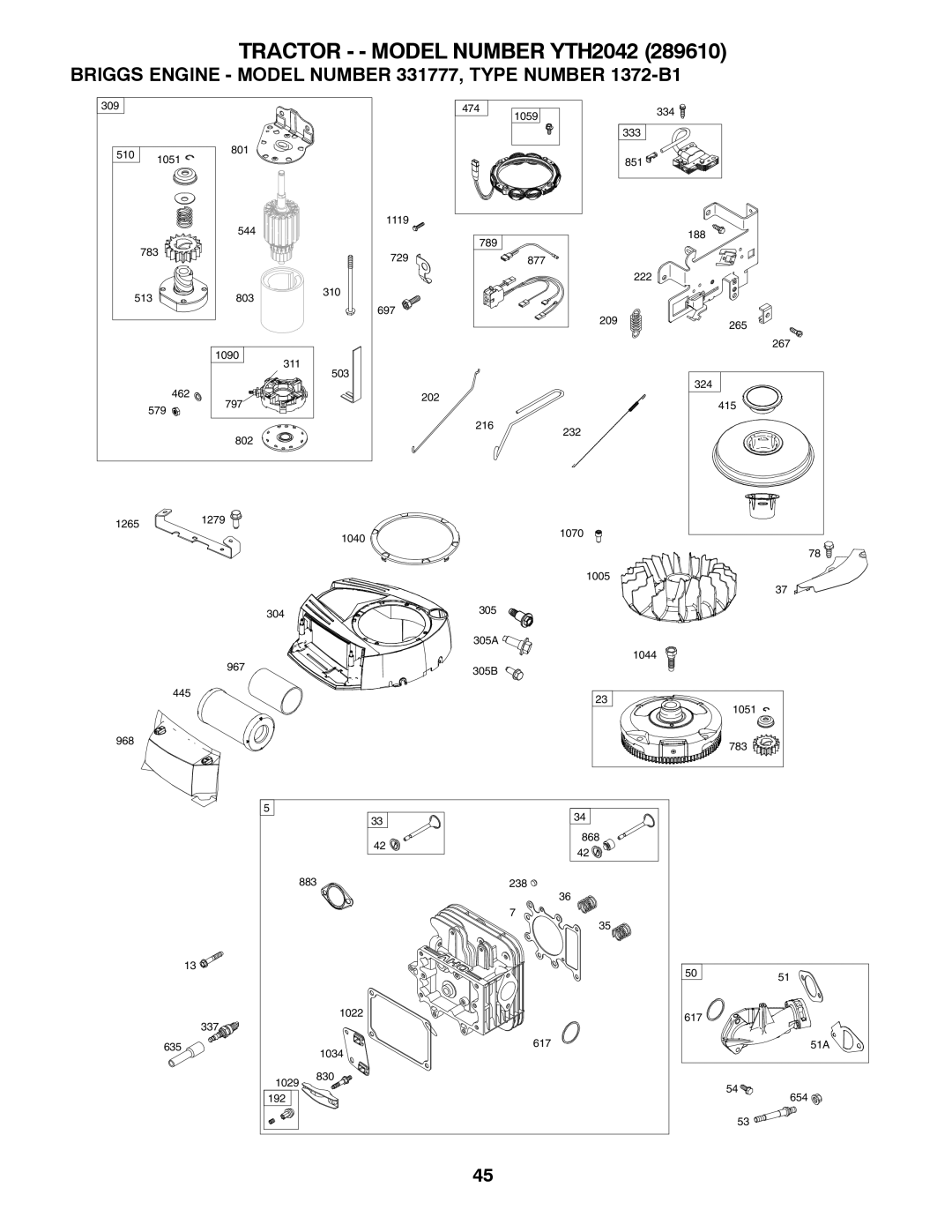 Husqvarna 917.28961 owner manual Briggs Engine Model Number 331777, Type Number 1372-B1 