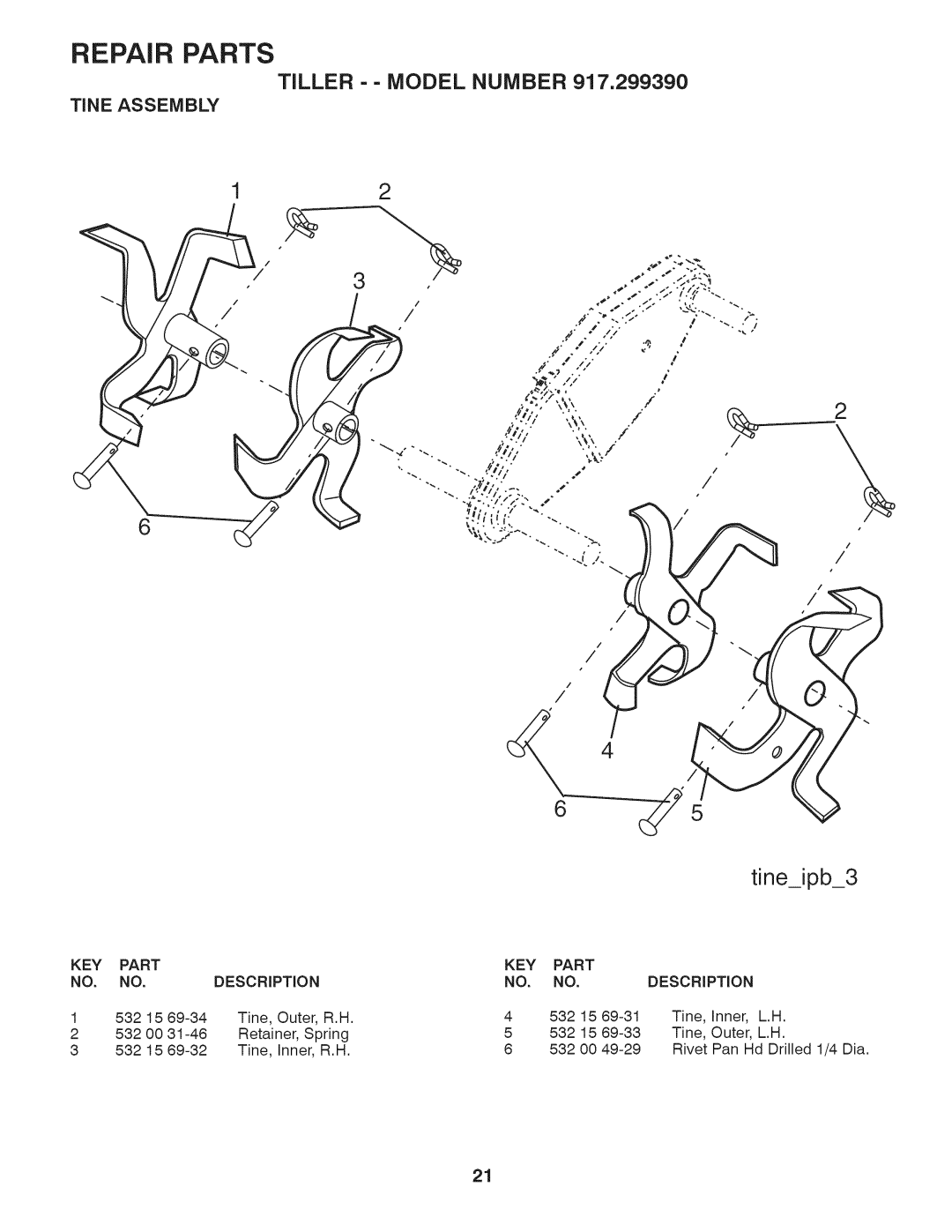 Husqvarna 917.29939 owner manual Tineipb3, Tine Assembly 