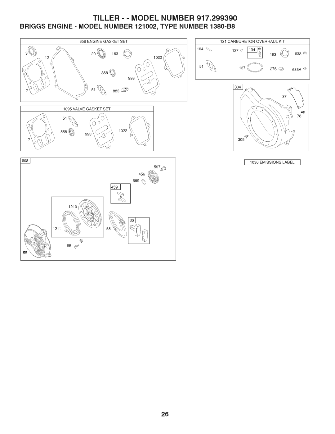 Husqvarna 917.29939 owner manual Engine Gasket SET Carburetor Overhaul KIT 