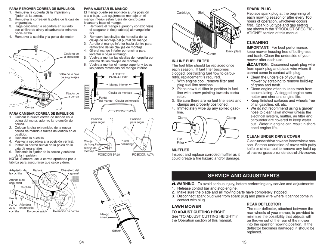 Husqvarna 917.37408 owner manual Service and Adjustments, Cleaning 