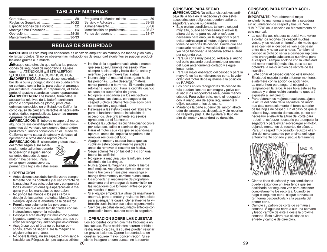 Husqvarna 917.37408 owner manual Tabla DE Materias, Reglas DE Seguridad 