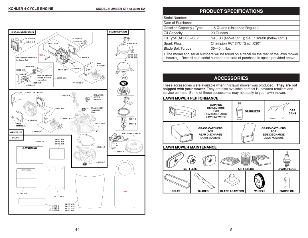 Husqvarna 917.37408 owner manual Product Specifications, Accessories 