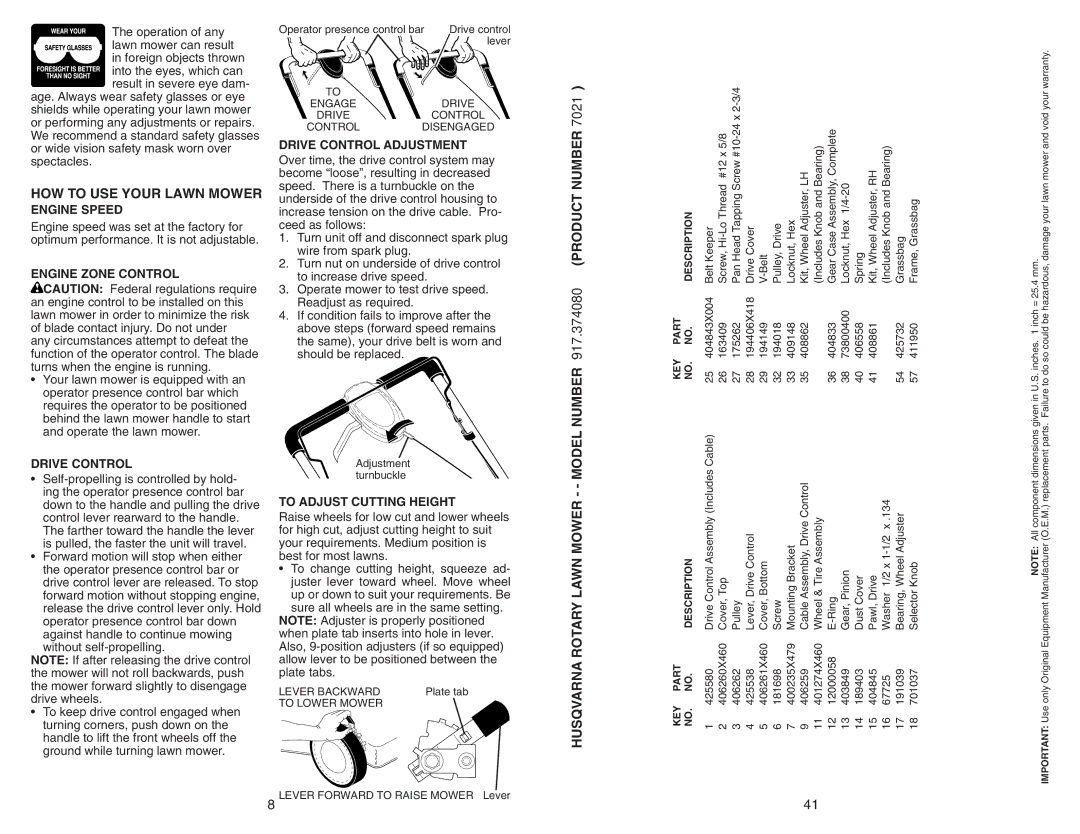 Husqvarna 917.37408 owner manual HOW to USE Your Lawn Mower 