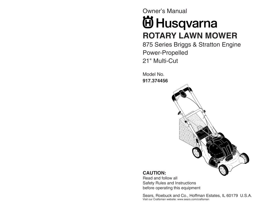 Husqvarna 917.374456 owner manual Rotary Lawn Mower 