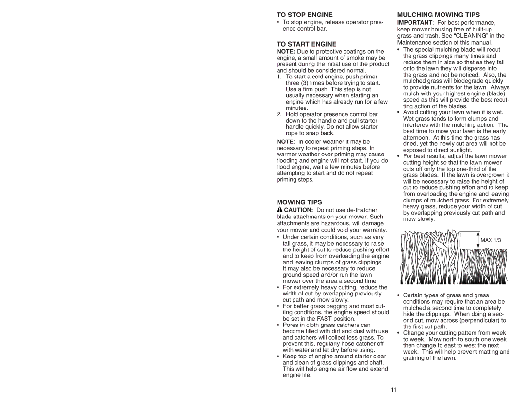 Husqvarna 917.374456 owner manual To Stop Engine, To Start Engine, Mulching Mowing Tips 