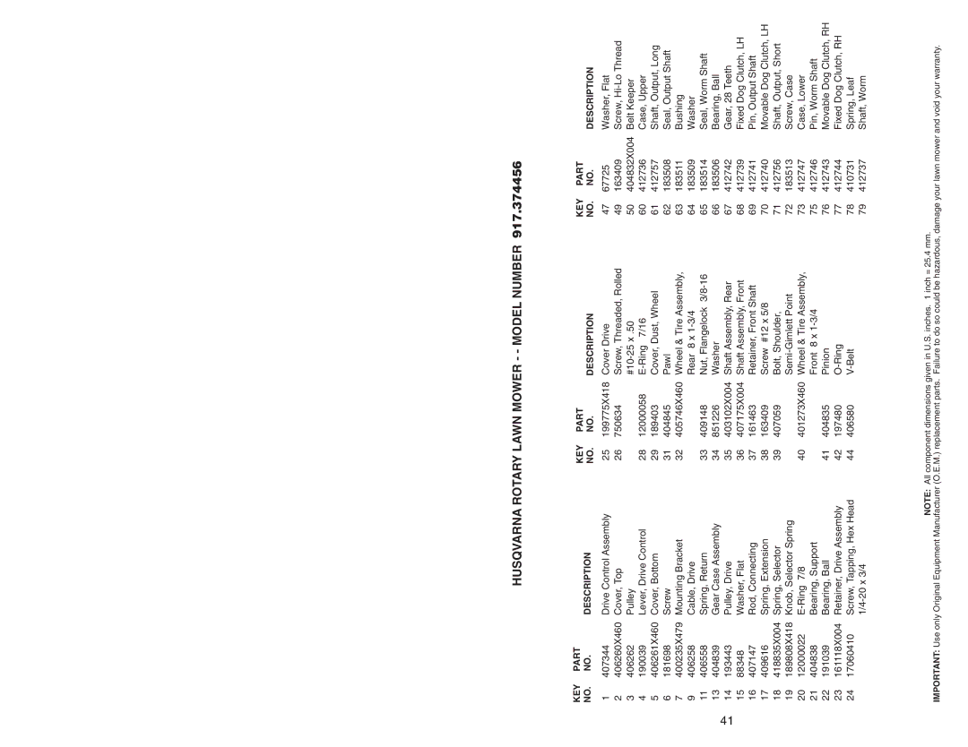 Husqvarna 917.374456 owner manual KEY Part 