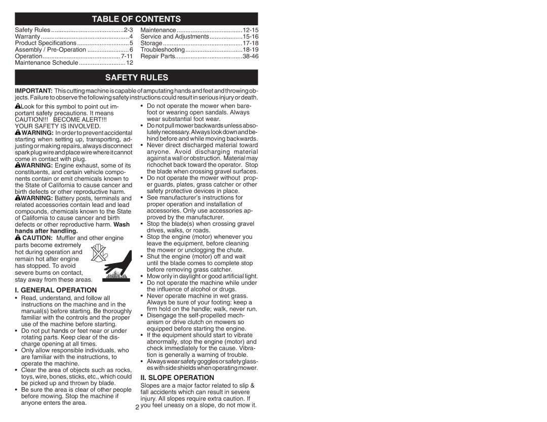 Husqvarna 917.374456 owner manual Table of Contents, Safety Rules 