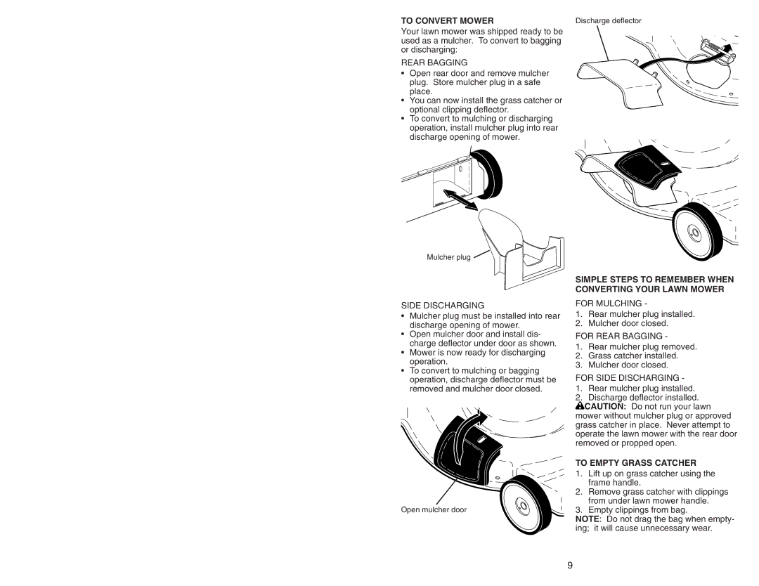 Husqvarna 917.374456 To Convert Mower, Simple Steps to Remember When Converting Your Lawn Mower, To Empty Grass Catcher 