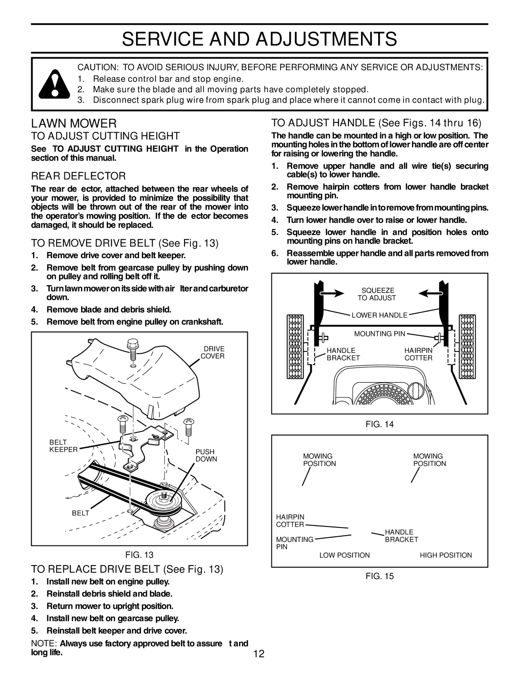 Husqvarna 917.37535 owner manual Service and Adjustments, To Adjust Cutting Height, Rear Deflector 