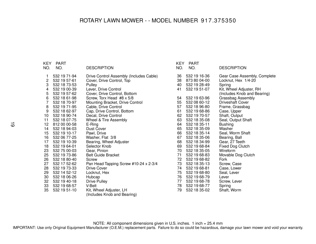 Husqvarna 917.37535 owner manual Rotary Lawn Mower - Model Number 