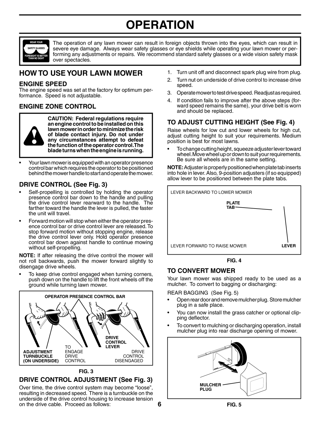 Husqvarna 917.37535 owner manual HOW to USE Your Lawn Mower, Engine Speed, Engine Zone Control, To Convert Mower 