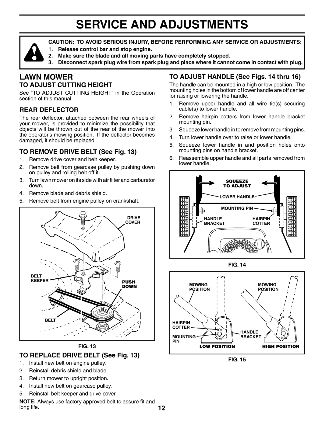 Husqvarna 917.375361 owner manual Service and Adjustments, To Adjust Cutting Height, Rear Deflector 