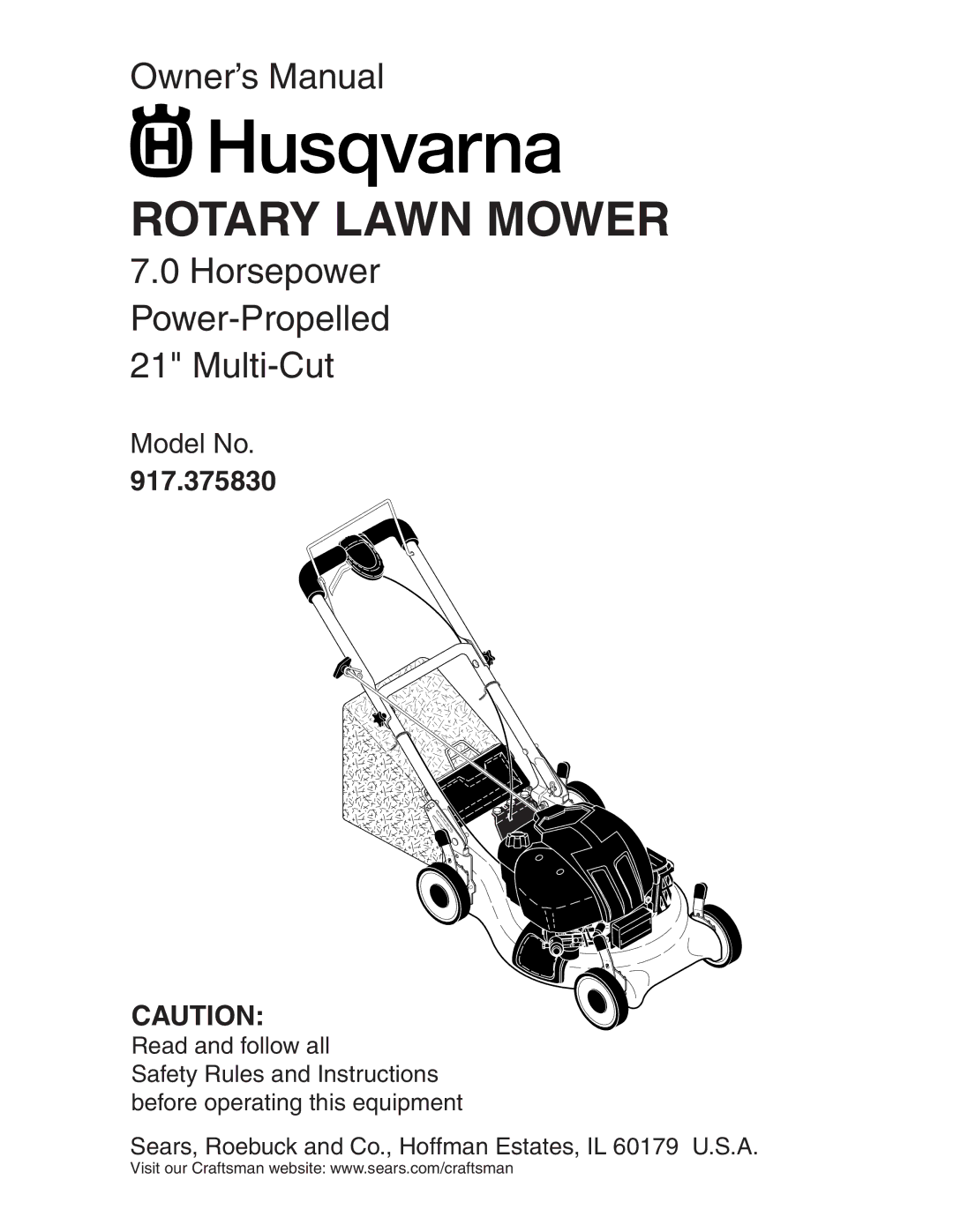 Husqvarna 917.37583 owner manual Rotary Lawn Mower 