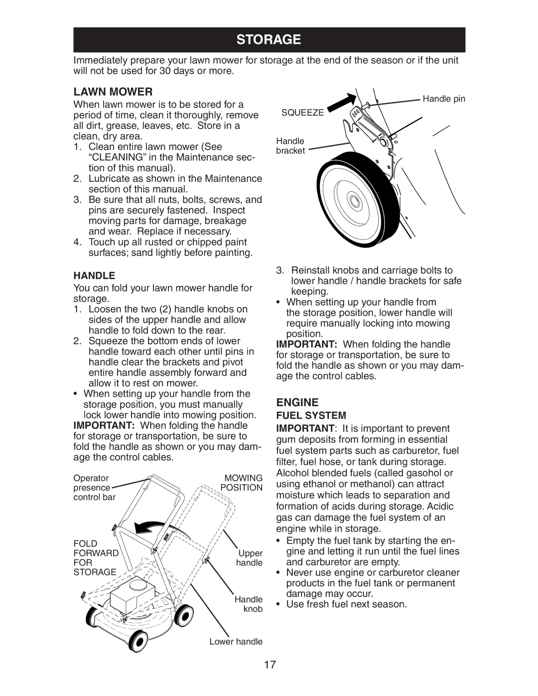 Husqvarna 917.37583 owner manual Storage, Handle, Fuel System 