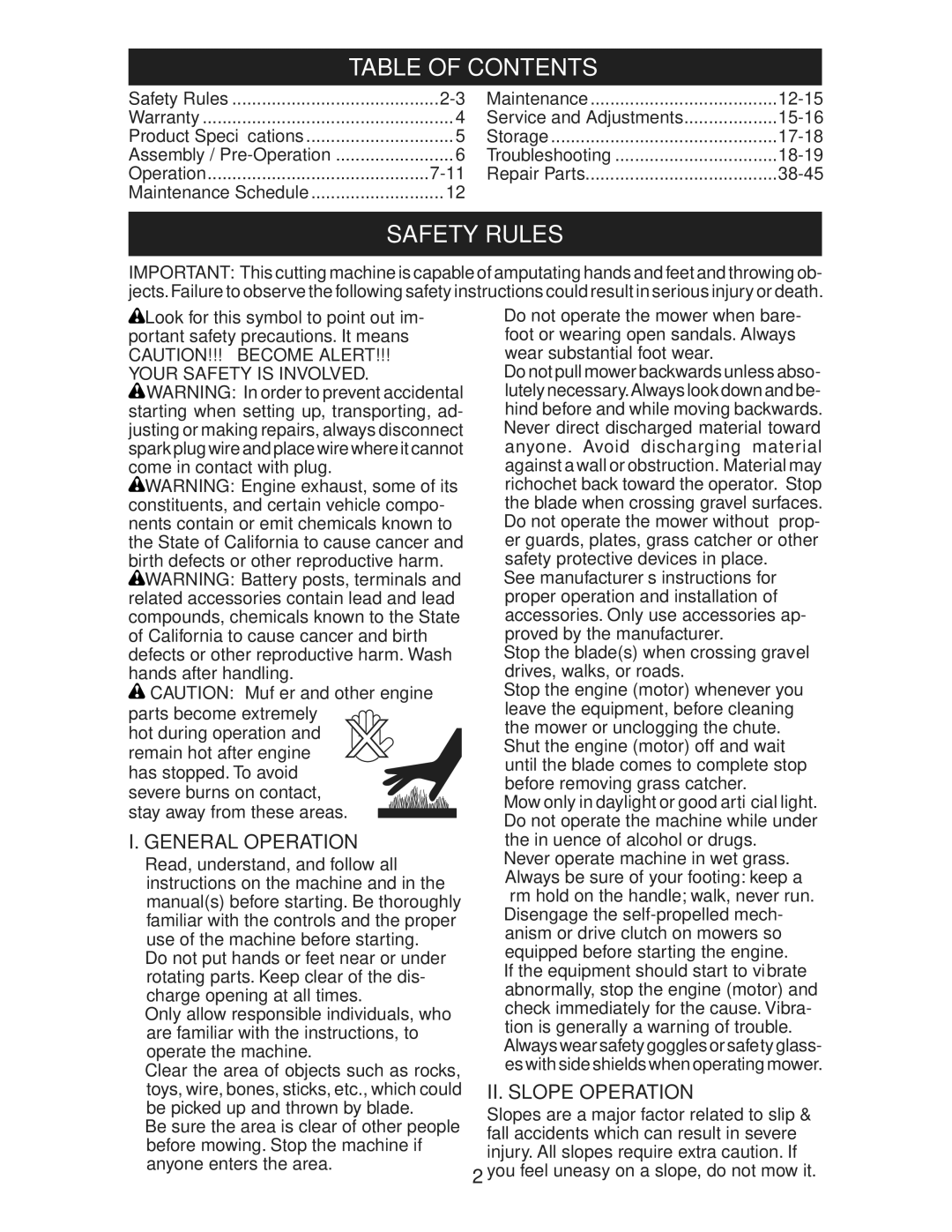 Husqvarna 917.37583 owner manual Table of Contents, Safety Rules 