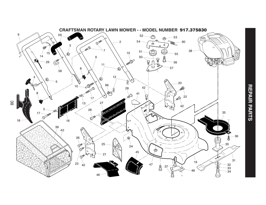 Husqvarna 917.37583 owner manual Repair Parts, Craftsman Rotary Lawn Mower - Model Number 