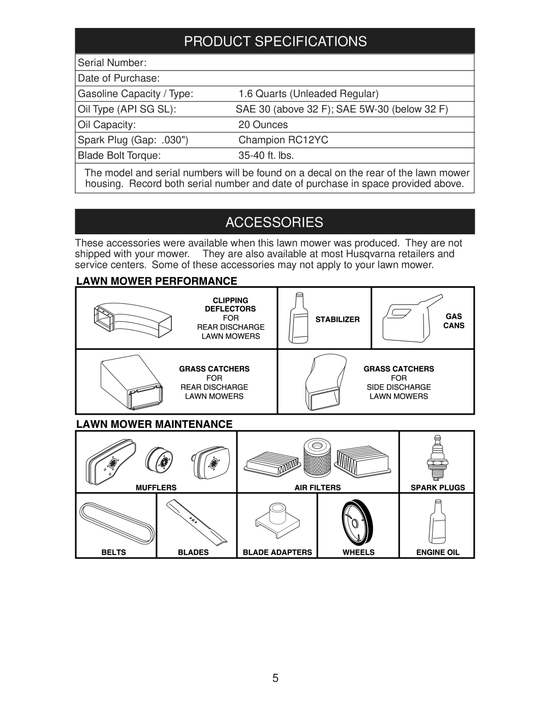 Husqvarna 917.37583 owner manual Product Specifications, Accessories 