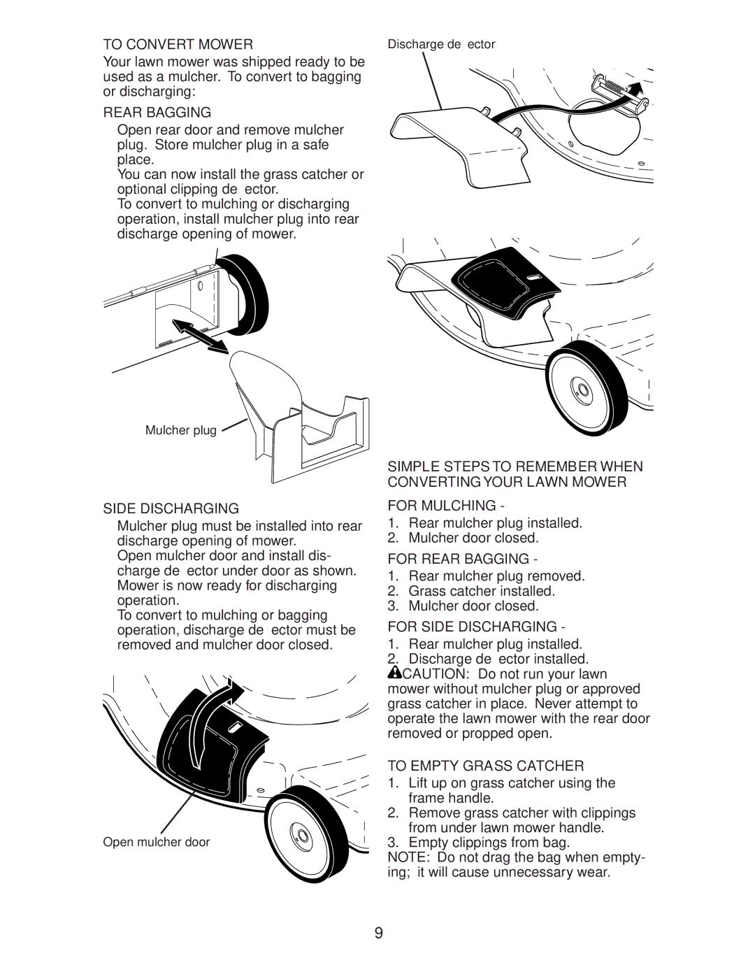 Husqvarna 917.37583 To Convert Mower, Simple Steps to Remember When Converting Your Lawn Mower, To Empty Grass Catcher 