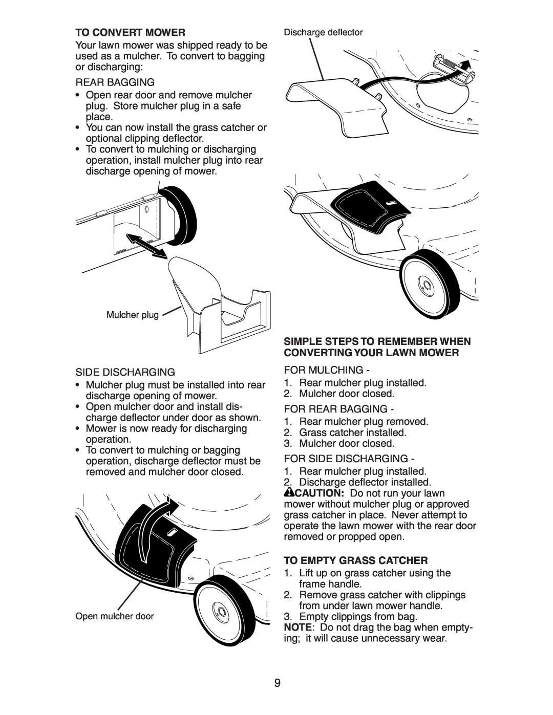 Husqvarna 917.37583 To Convert Mower, Simple Steps To Remember When Converting Your Lawn Mower, To Empty Grass Catcher 