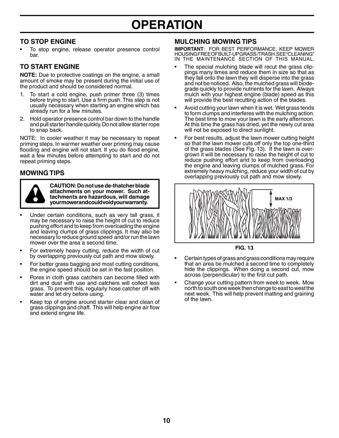 Husqvarna 917.37594 owner manual To Stop Engine, To Start Engine, Mulching Mowing Tips 