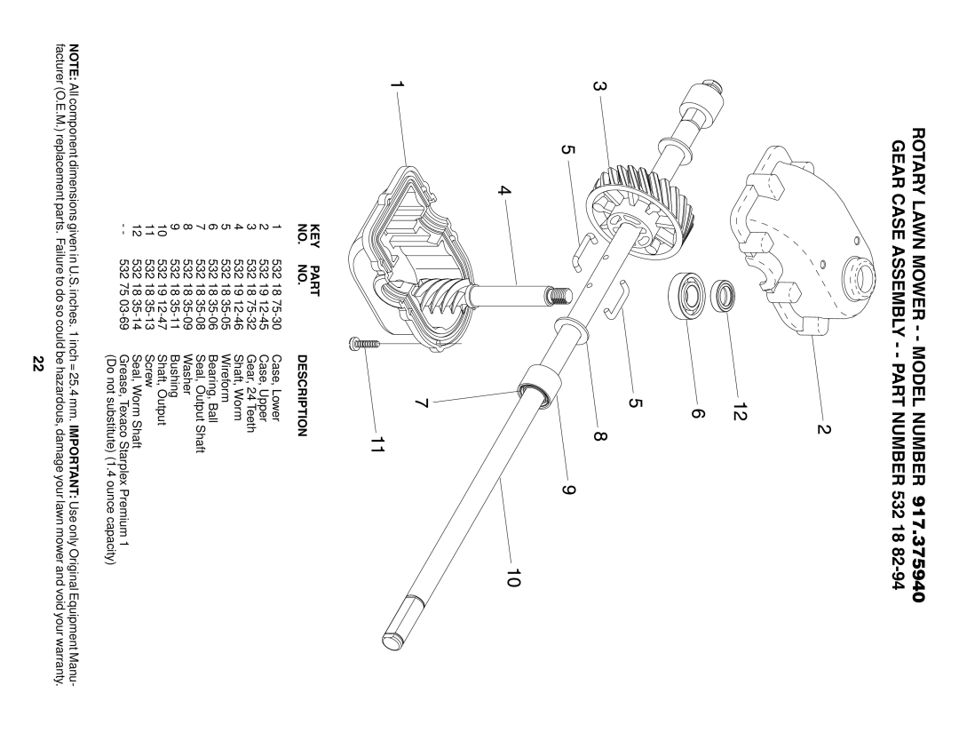 Husqvarna 917.37594 owner manual KEY Part Description 