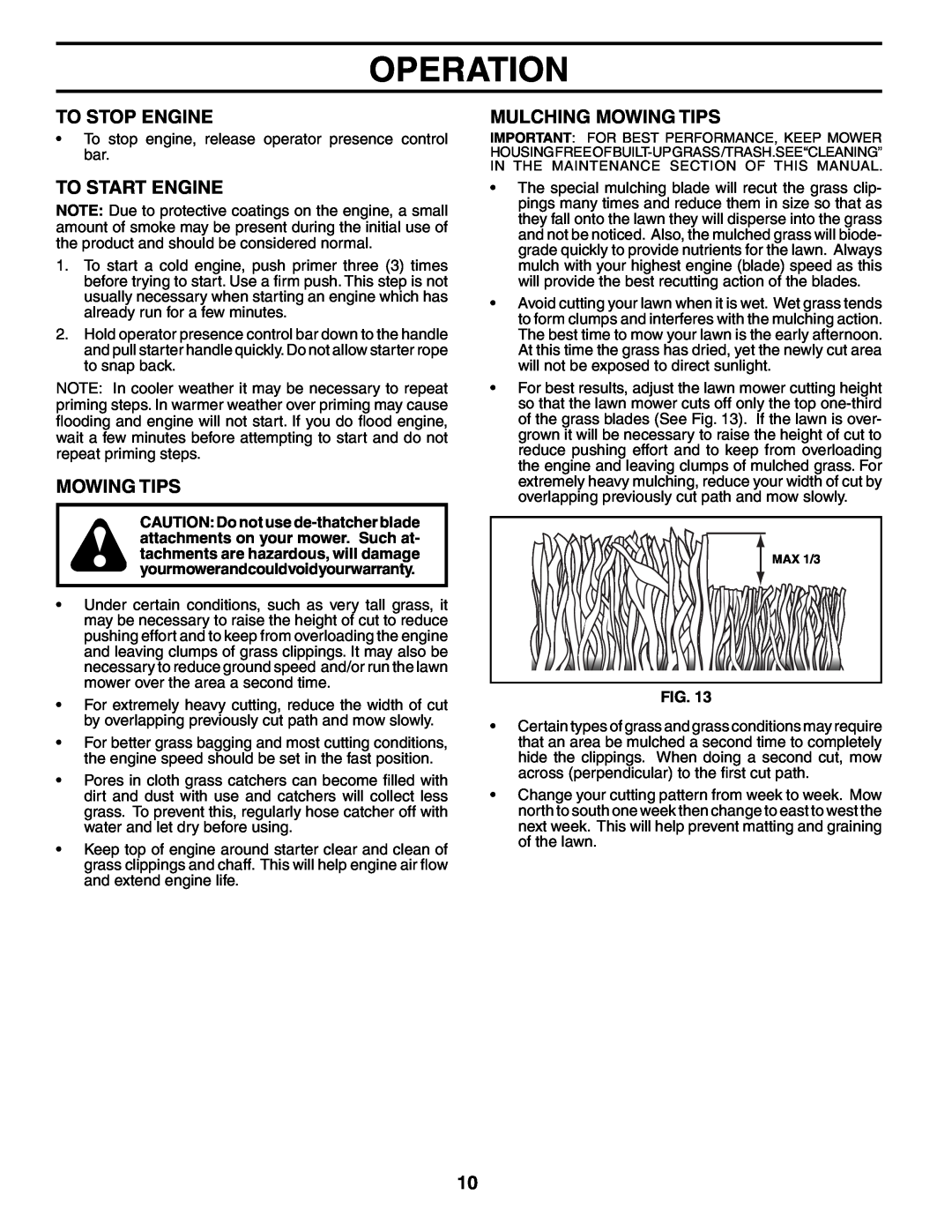 Husqvarna 917.37594 owner manual To Stop Engine, To Start Engine, Mulching Mowing Tips, Operation 
