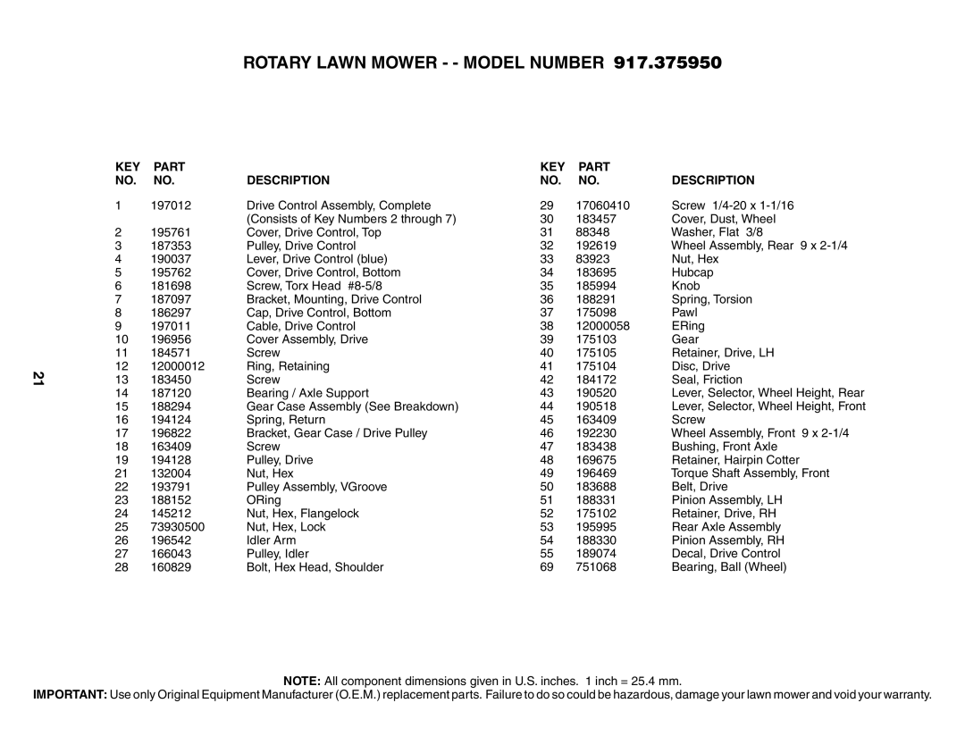 Husqvarna 917.37595 owner manual Rotary Lawn Mower - Model Number 