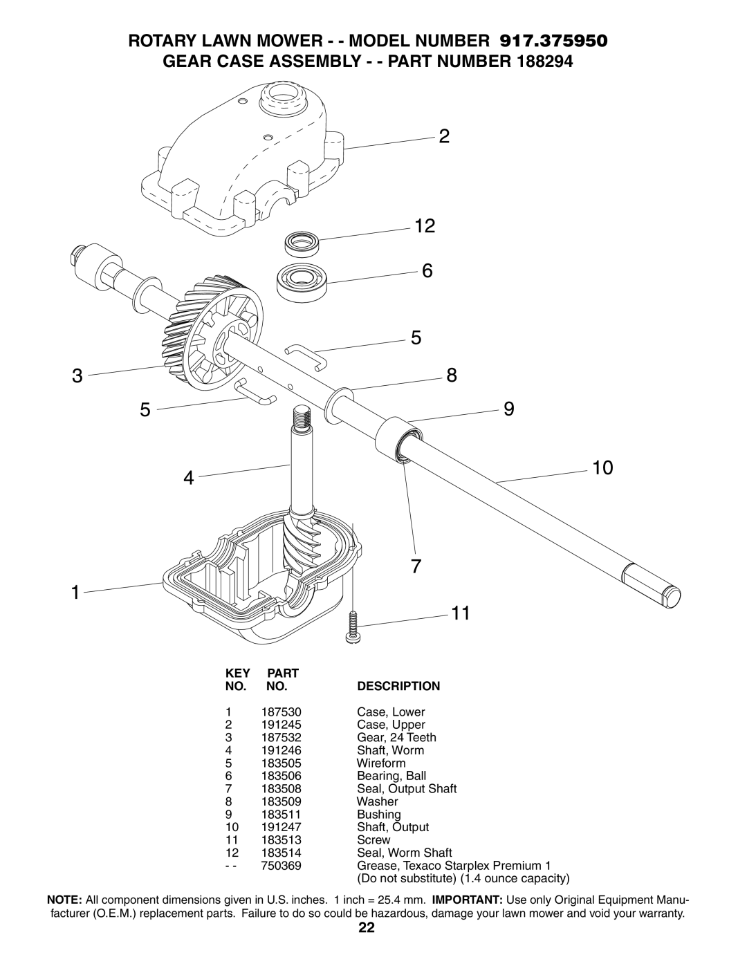 Husqvarna 917.37595 owner manual KEY Part Description 