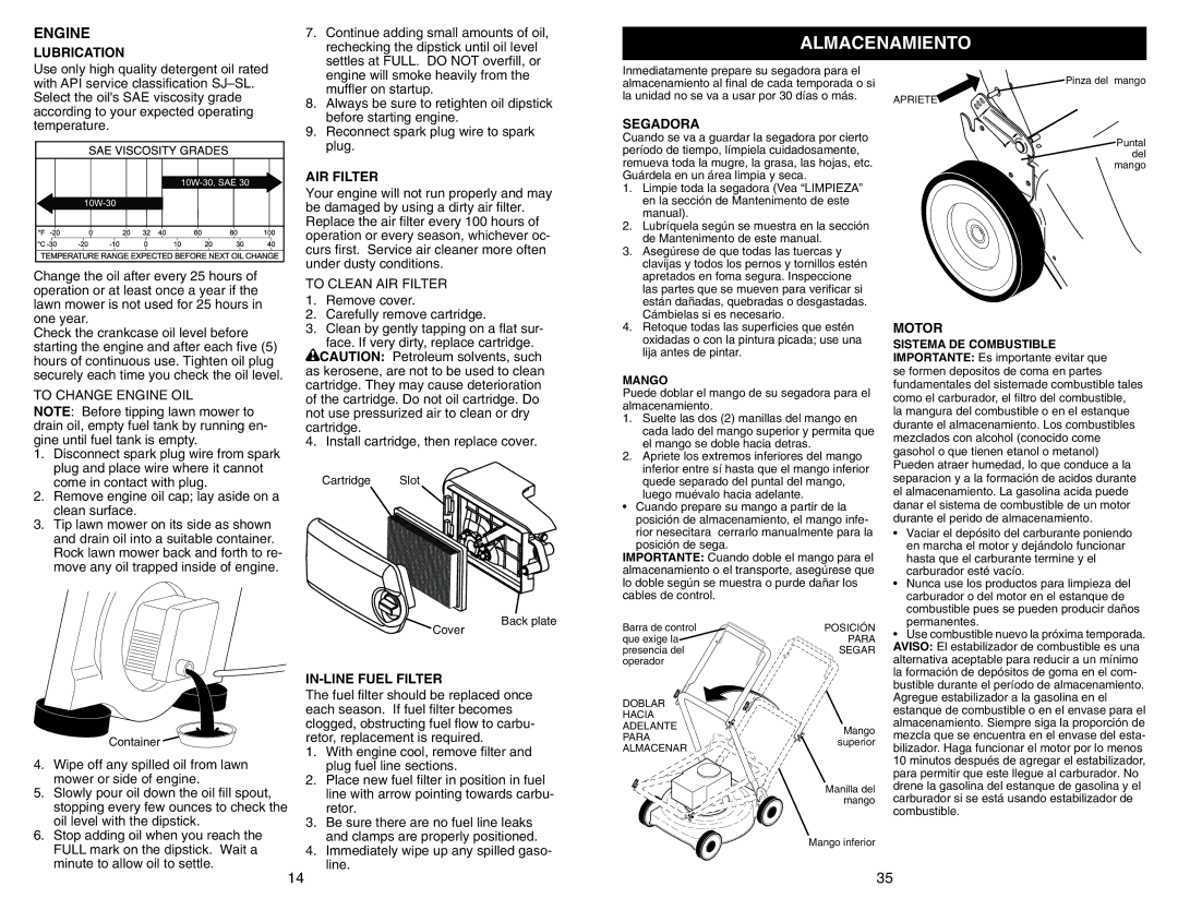 Husqvarna 917.37723 owner manual Almacenamiento, Engine 