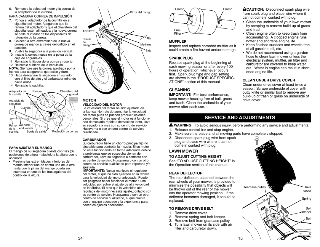 Husqvarna 917.377231 owner manual Service and Adjustments, Cleaning 