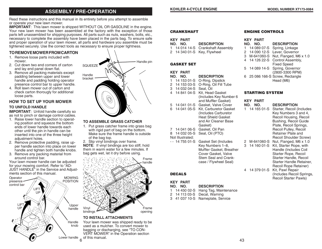 Husqvarna 917.377231 owner manual Assembly / PRE-OPERATION, Toremovemowerfromcarton, HOW to SET UP Your Mower 