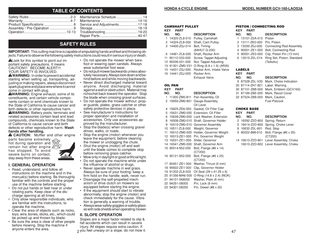 Husqvarna 917.384507 owner manual Table of Contents, Safety Rules 