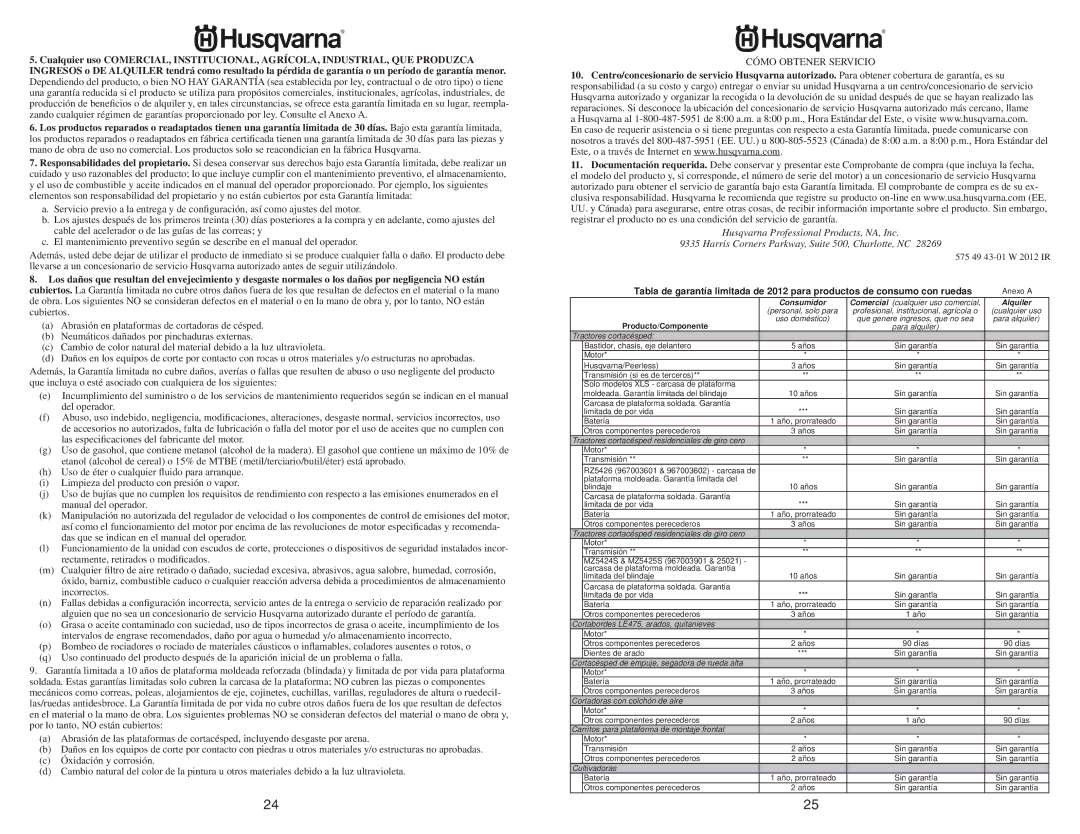 Husqvarna 917.384507 owner manual Cómo Obtener Servicio 