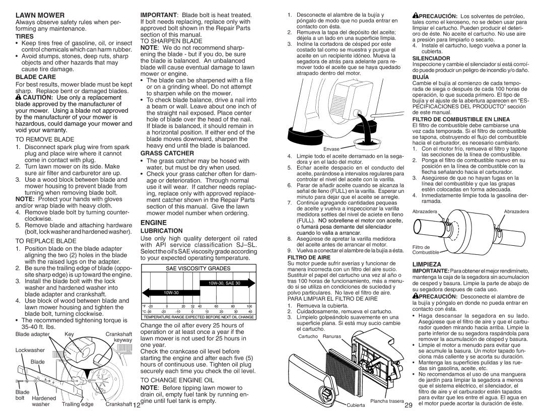 Husqvarna 917.38451 owner manual Lawn Mower, Engine 