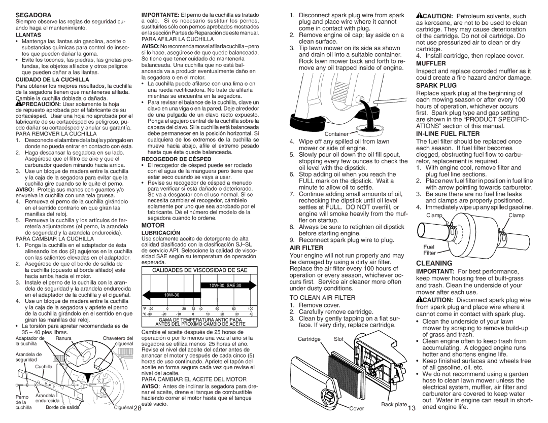 Husqvarna 917.38451 owner manual Cleaning, Muffler, Spark Plug, IN-LINE Fuel Filter, AIR Filter 