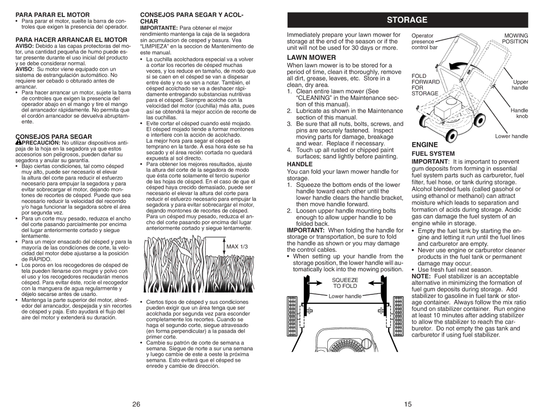 Husqvarna 917.38451 owner manual Storage 