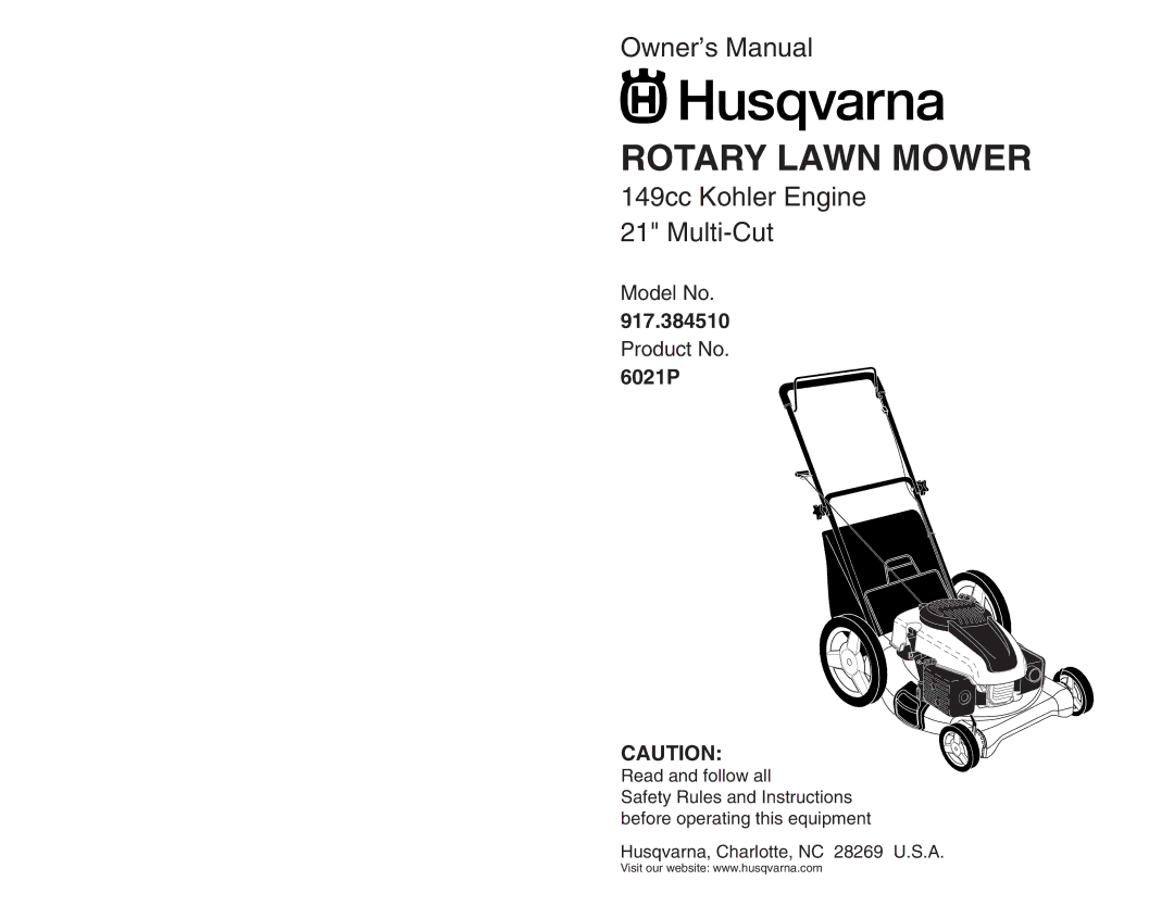 Husqvarna 917.38451 owner manual Rotary Lawn Mower 