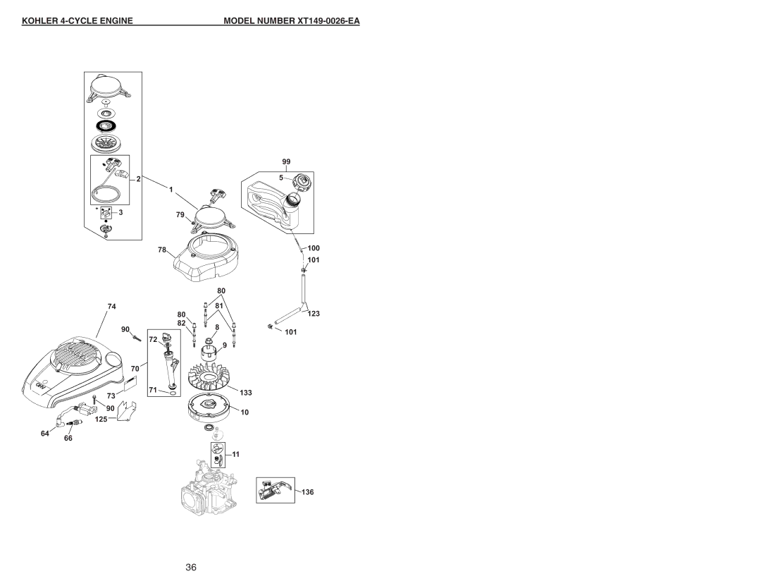 Husqvarna 917.38451 owner manual Kohler 4-CYCLE Engine Model Number XT149-0026-EA 