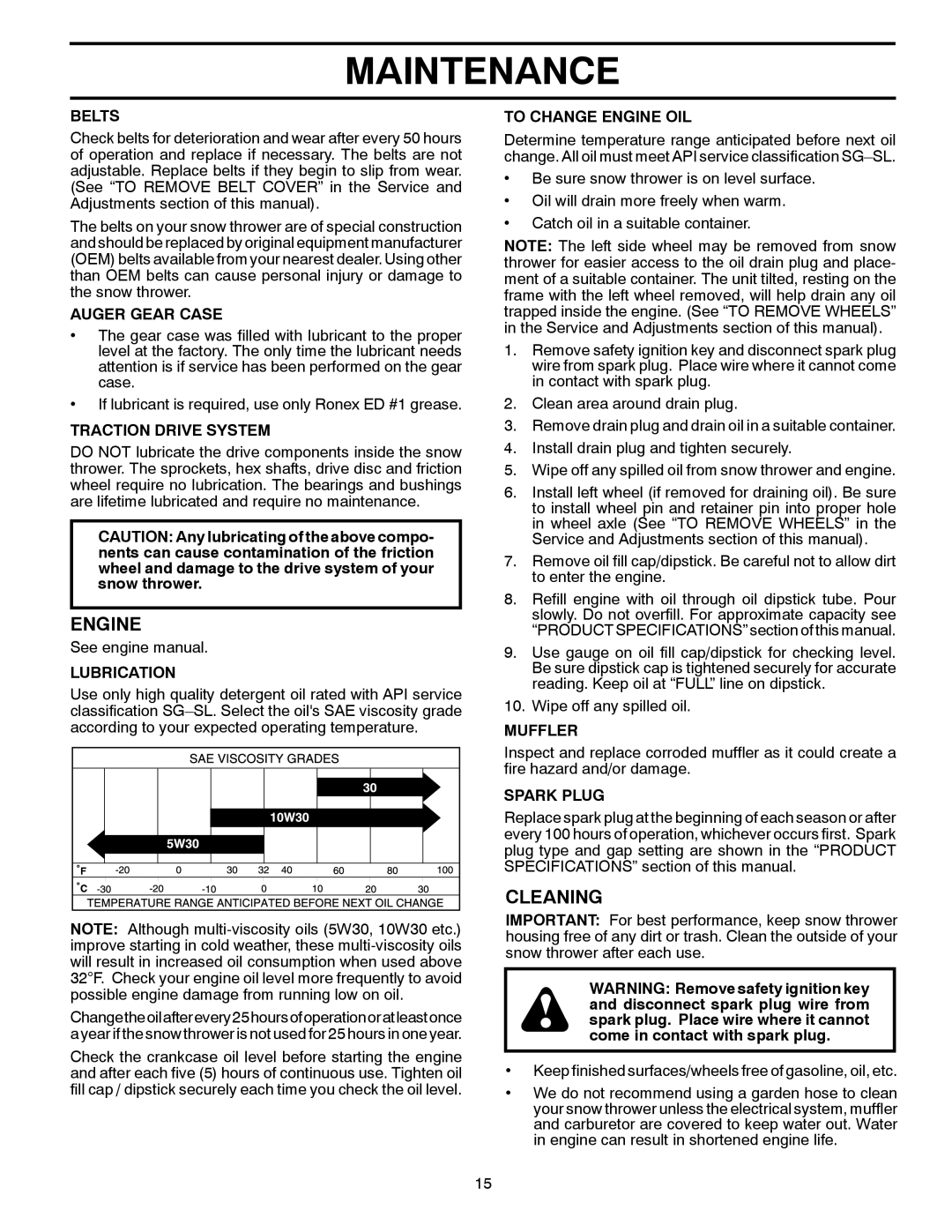 Husqvarna 924HV/96193007000 warranty Engine, Cleaning 