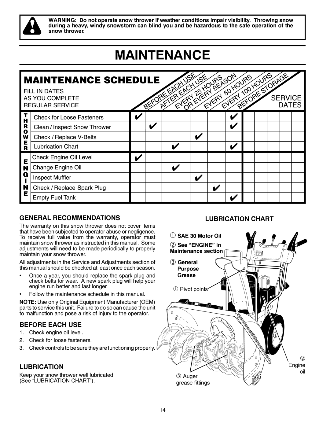 Husqvarna 924SB-XLS owner manual Maintenance, General Recommendations, Before Each USE, Lubrication 