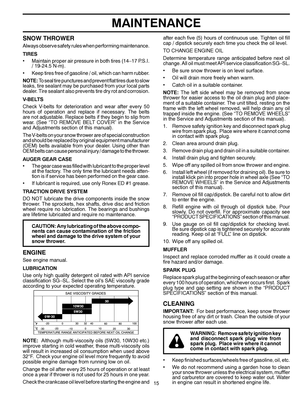 Husqvarna 924SB-XLS owner manual Snow Thrower, Engine, Cleaning 