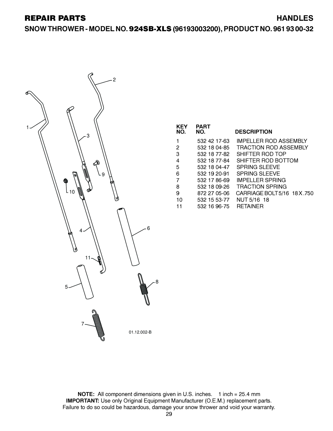 Husqvarna 924SB-XLS owner manual 01.12.002-B 