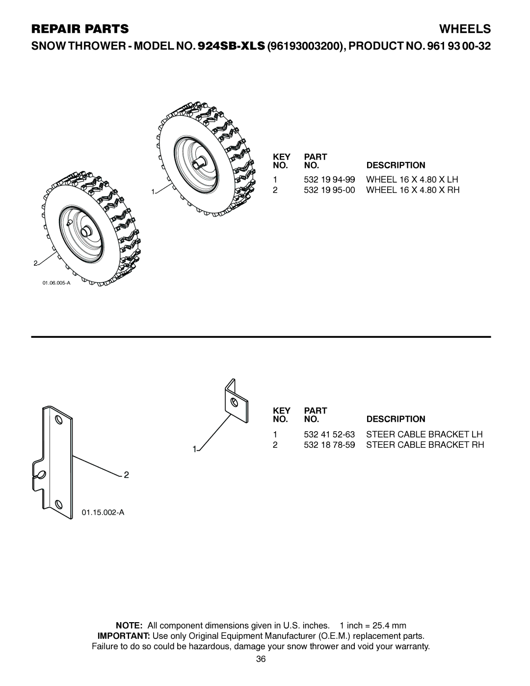 Husqvarna 924SB-XLS owner manual Wheels, Steer Cable Bracket LH, Steer Cable Bracket RH 