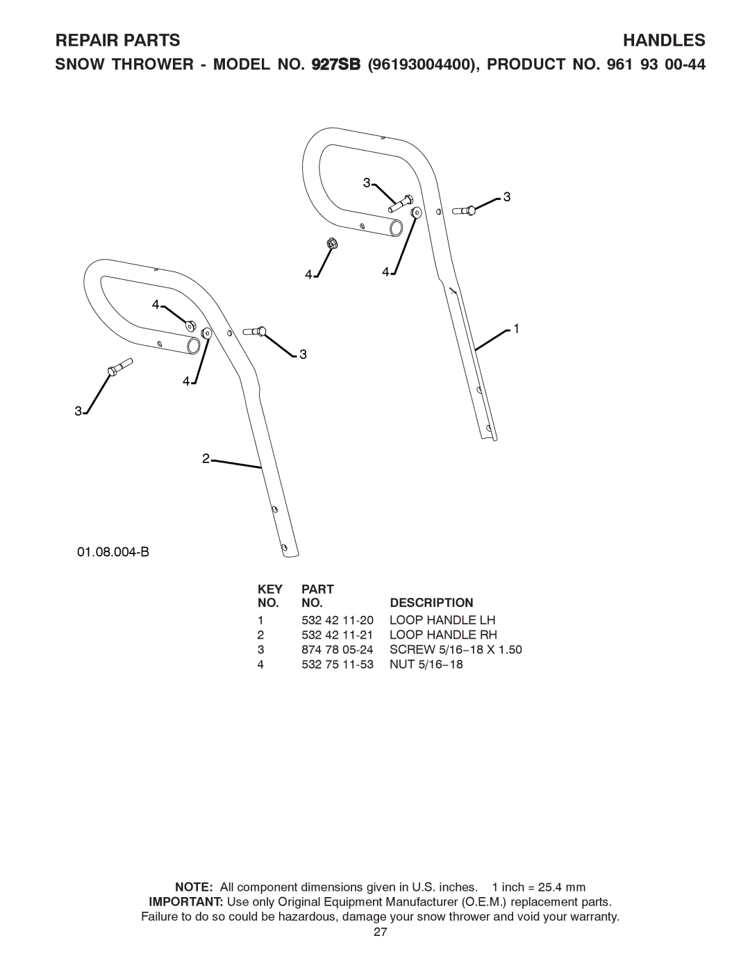 Husqvarna 96193004400, 927SB owner manual 01.08.004-B 