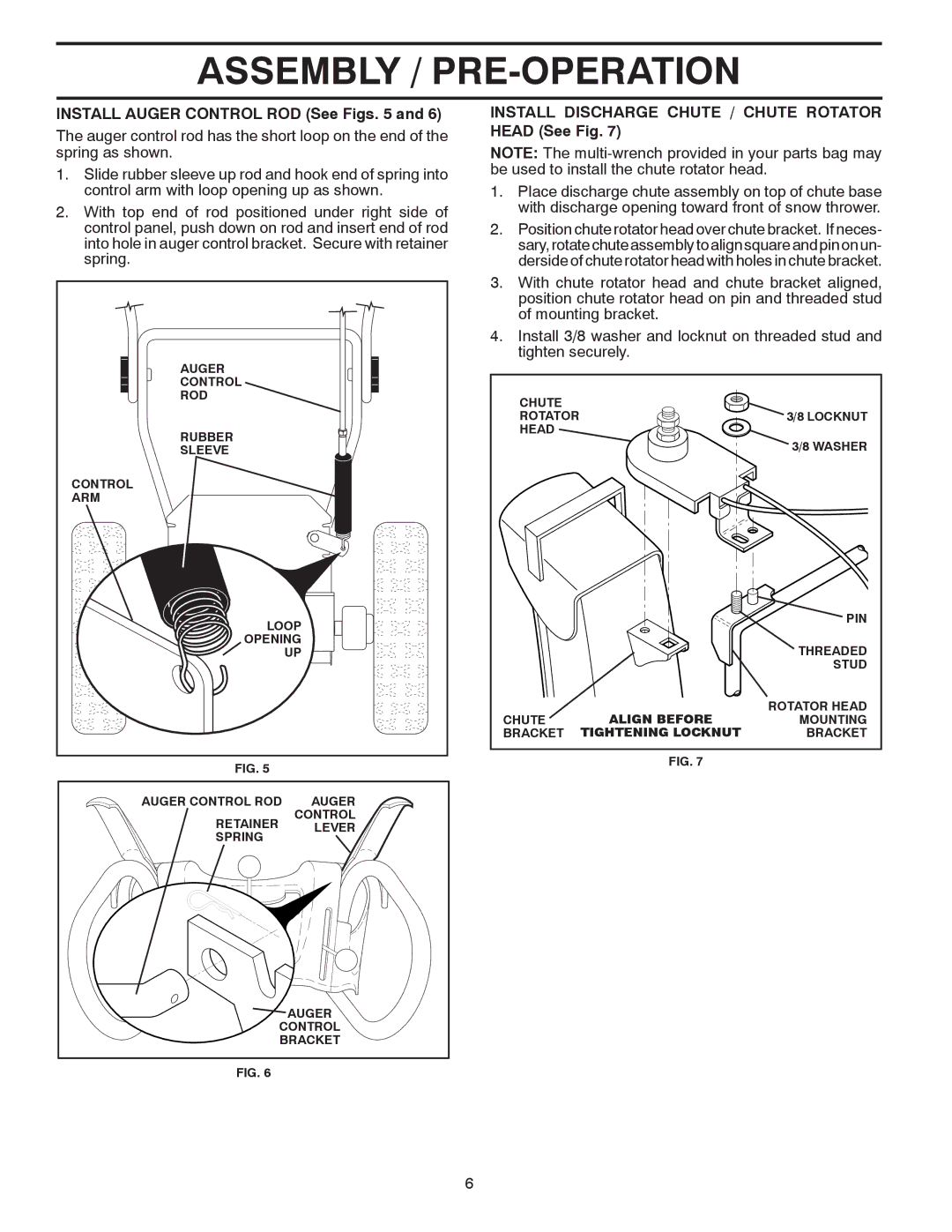 Husqvarna 927SB, 96193004400 Install Auger Control ROD See Figs, Install Discharge Chute / Chute Rotator Head See Fig 