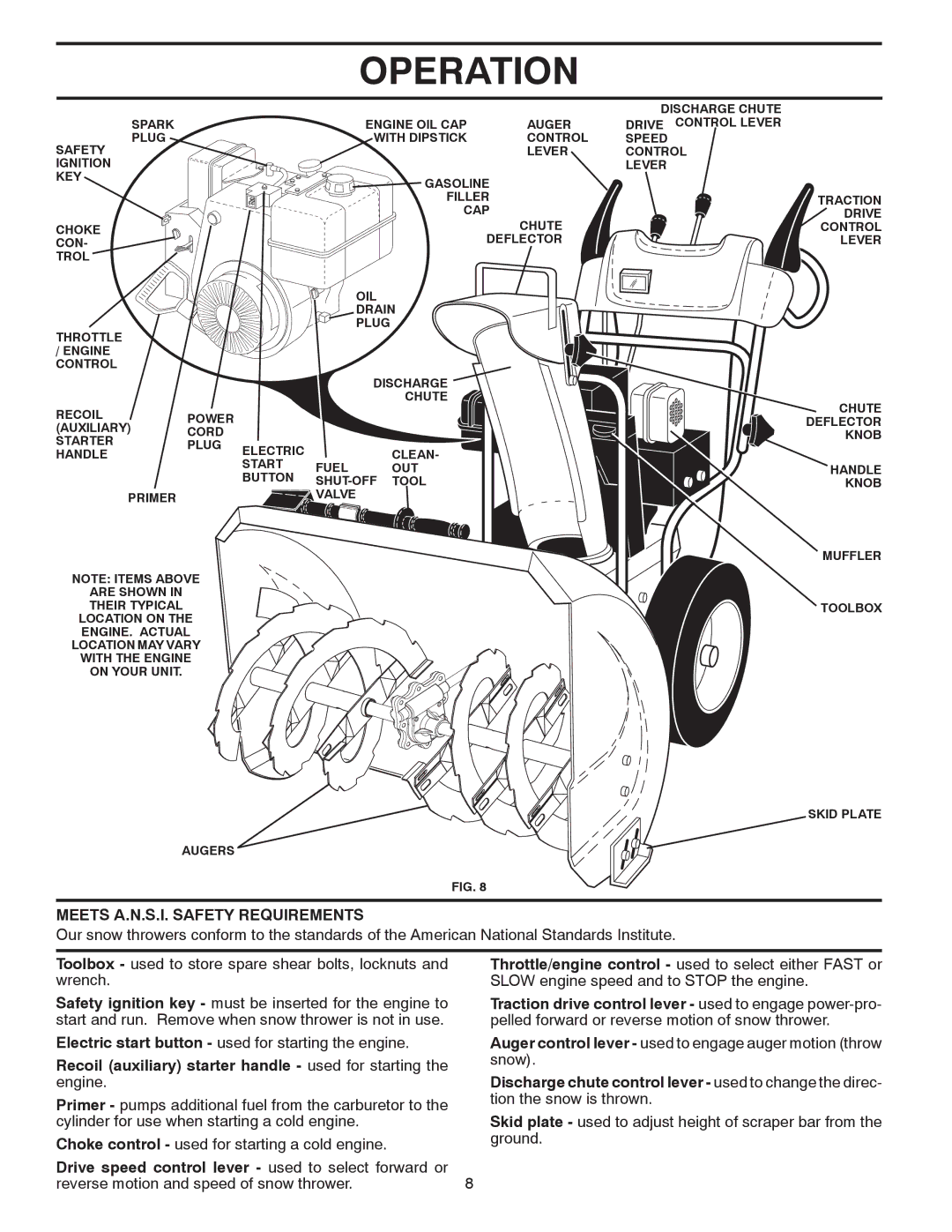 Husqvarna 927SB, 96193004400 Meets A.N.S.I. Safety Requirements, Recoil auxiliary starter handle used for starting 