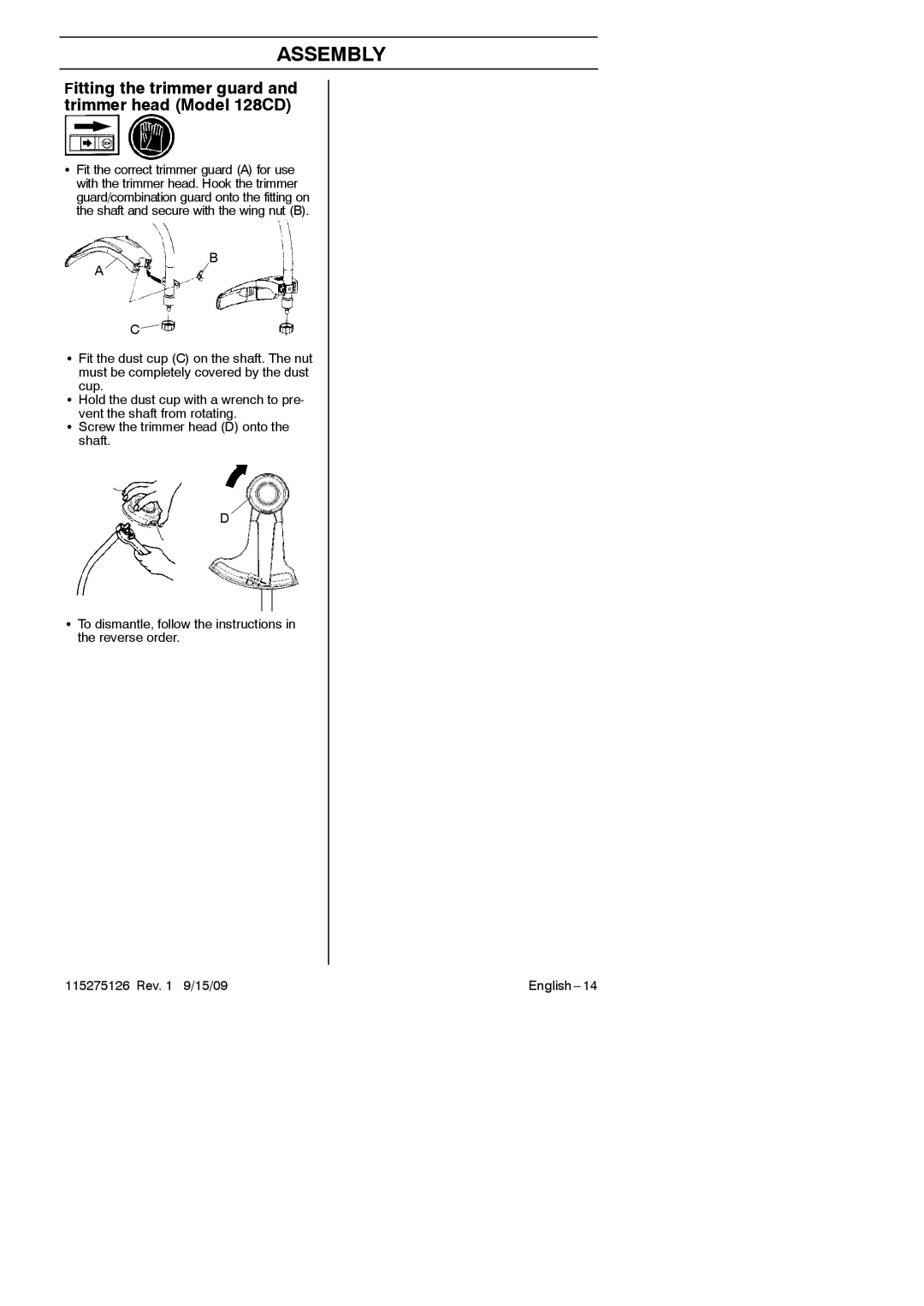 Husqvarna 952711968 manual Fitting the trimmer guard and trimmer head Model 128CD 