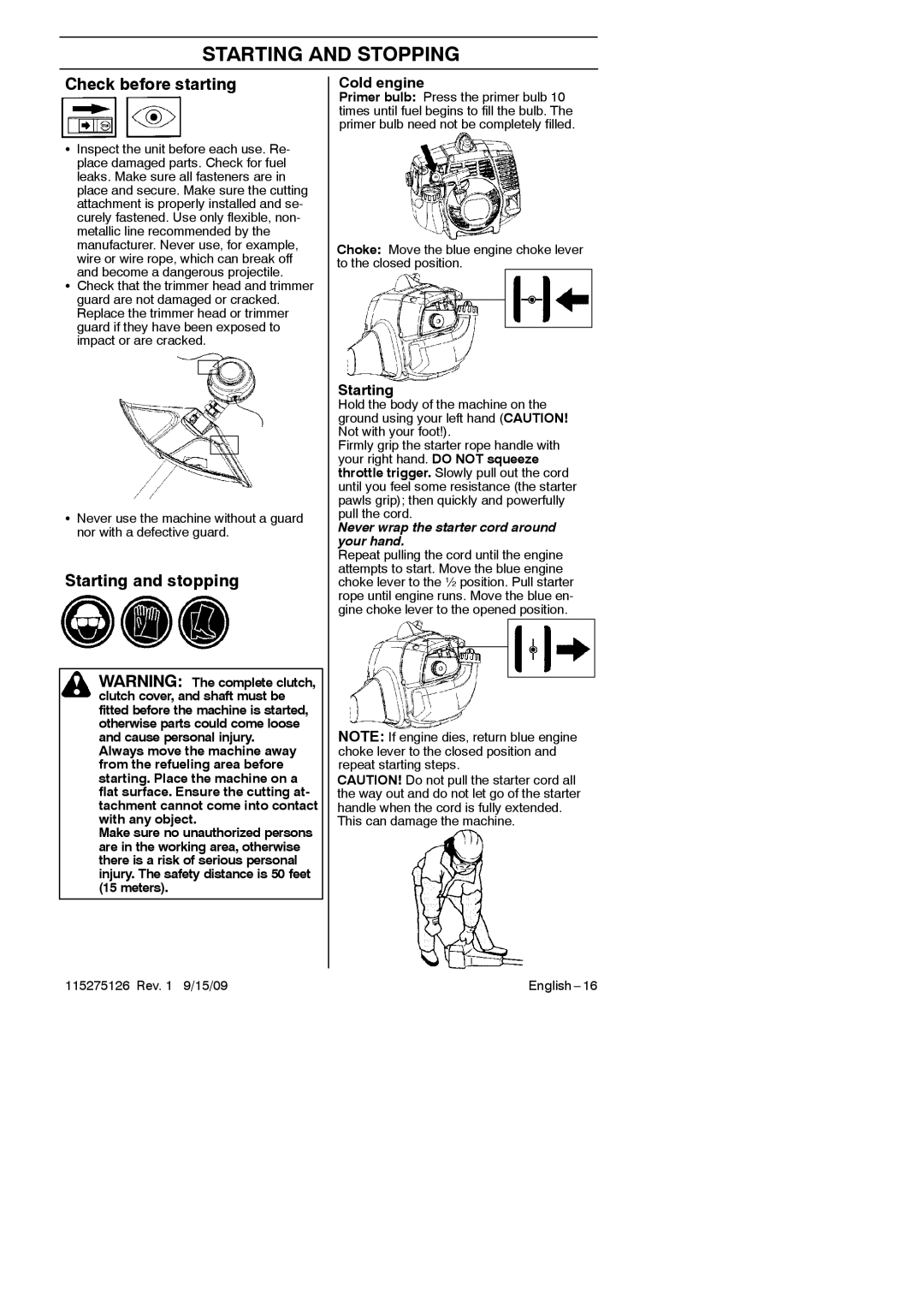 Husqvarna 952711968 manual Starting and Stopping, Check before starting, Starting and stopping, Cold engine 