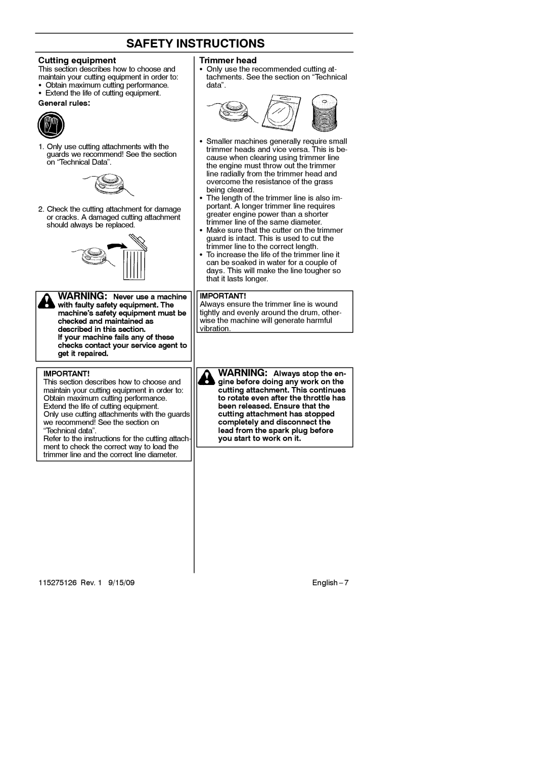 Husqvarna 952711968 manual Trimmer head, General rules 