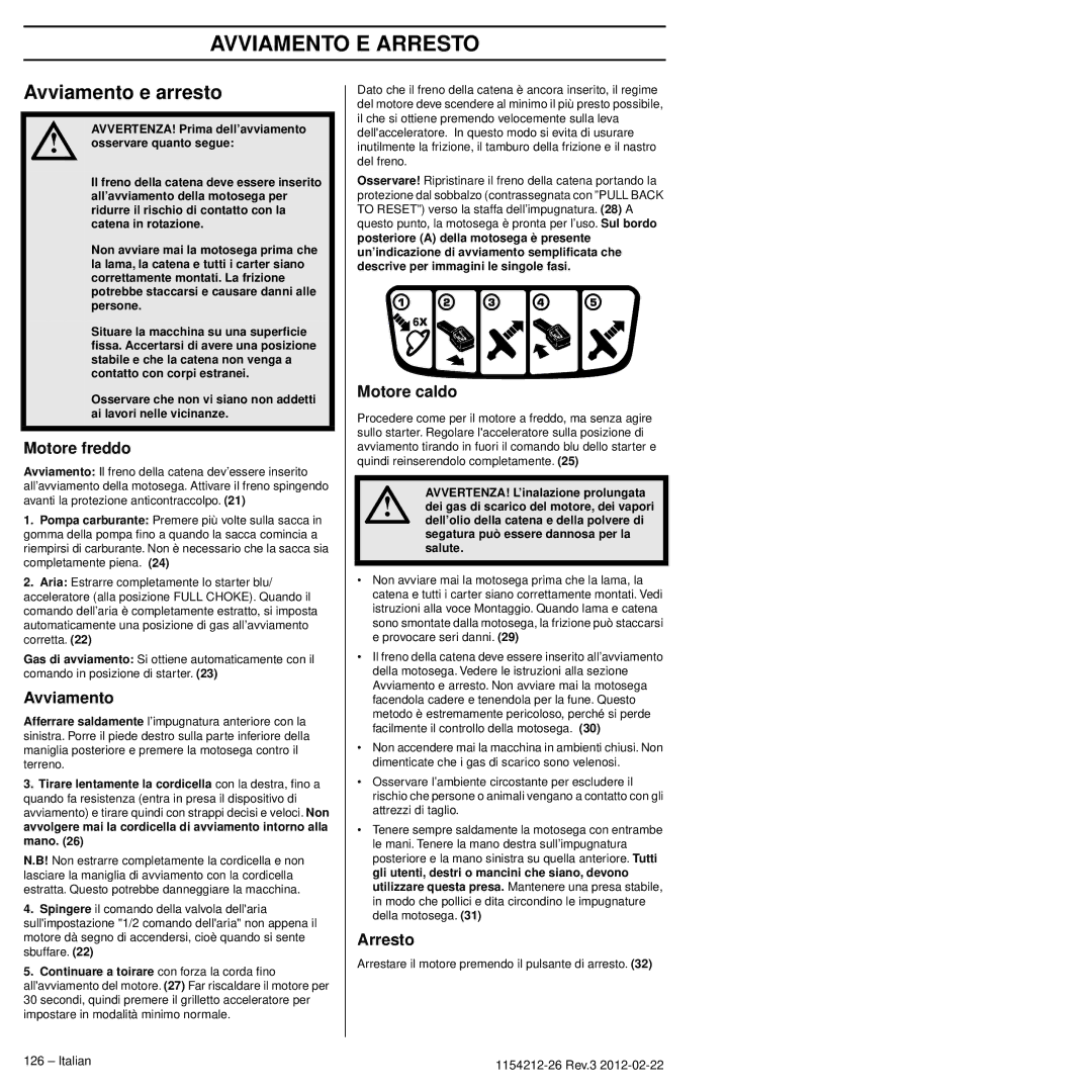 Husqvarna 952802154 manuel dutilisation Avviamento E Arresto, Avviamento e arresto 